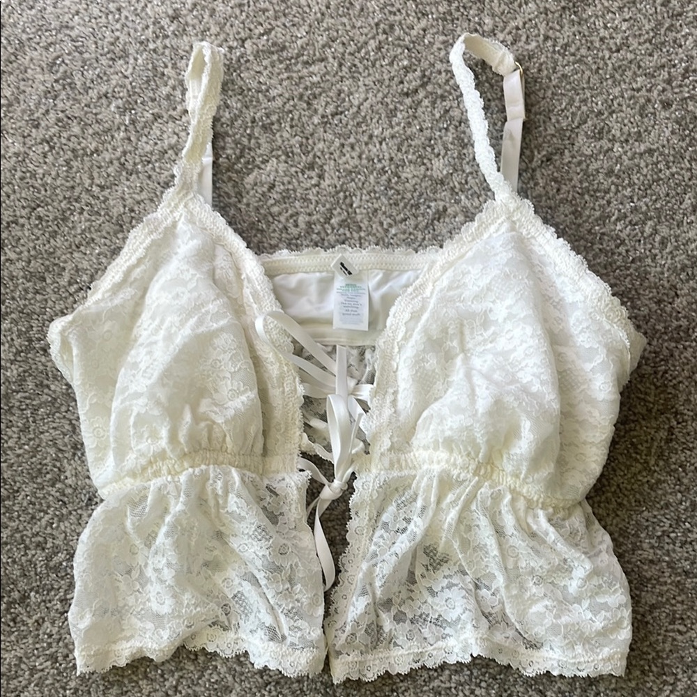 AERIE Lacey White Crop Top with Adjustable Straps
